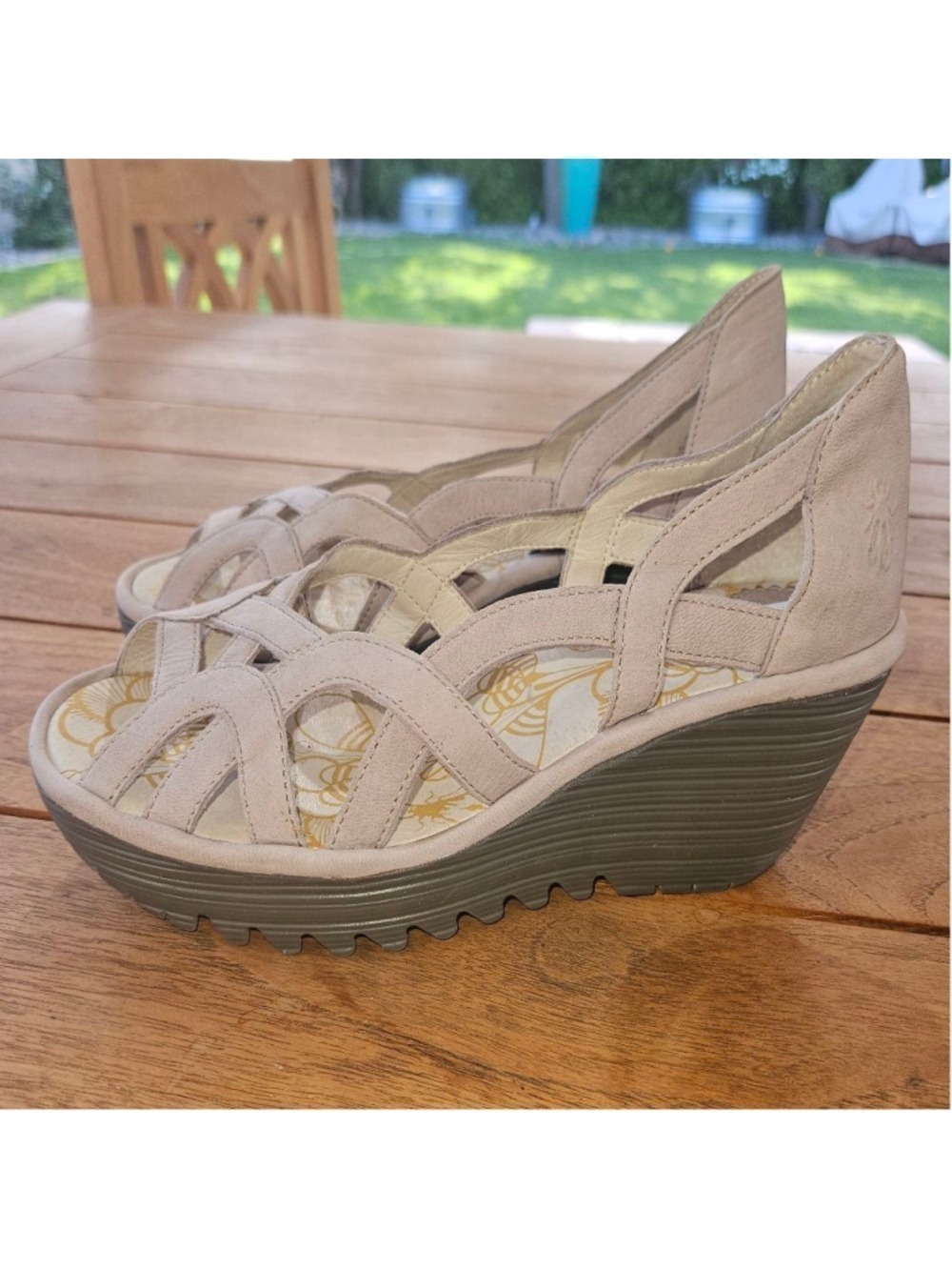 Fly London Yadi Platform Wedge Sandals Taupe EU 42 Size 11